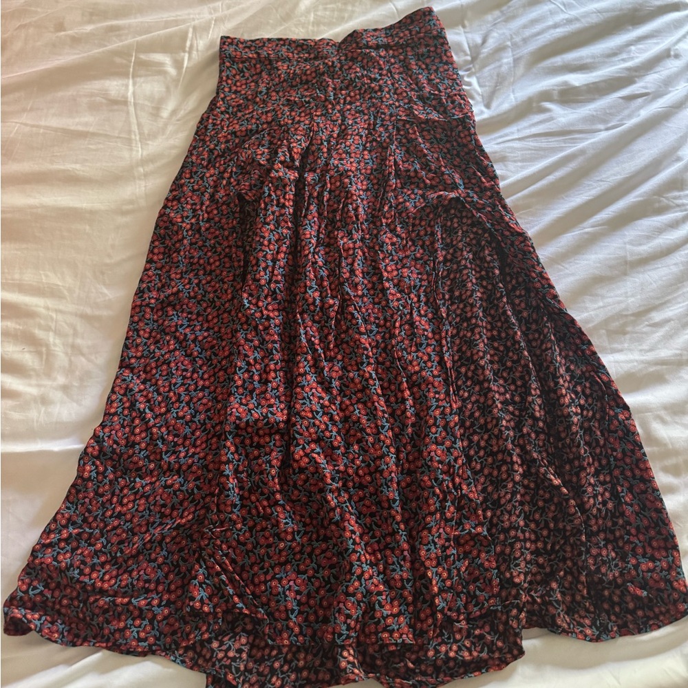 Zara Red and Blue Floral Maxi Skirt